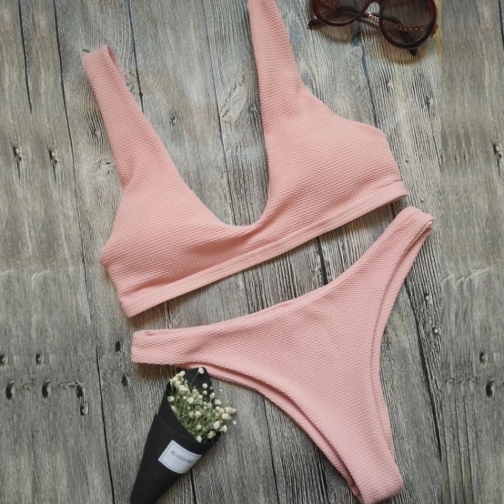 BABY PINK BIKINI SET SMALL HIGH WAISTED SMALL